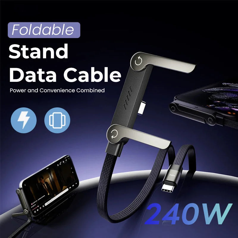 MFi-Certified 2-in-1 Invisible Holder Charger Cable | 240W Fast Charging with Built-In Phone Stand