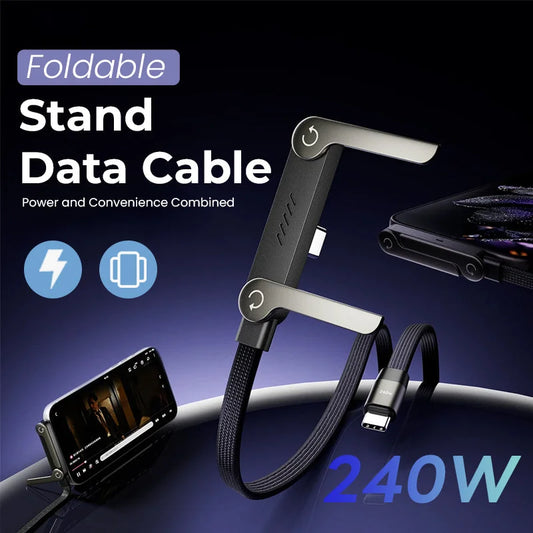 MFi-Certified 2-in-1 Invisible Holder Charger Cable | 240W Fast Charging with Built-In Phone Stand